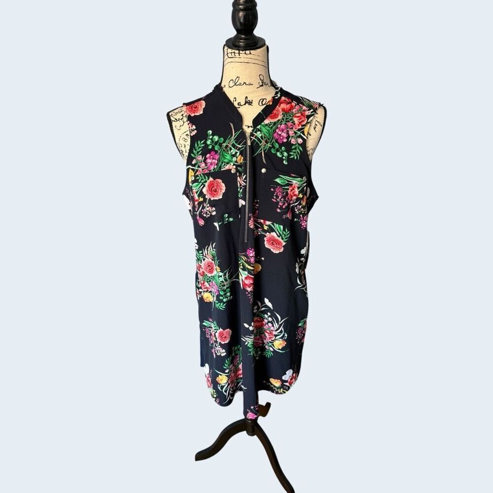 New York & Company Floral Sleeveless Quarter Zip Front Stretch Dress Size L NWT